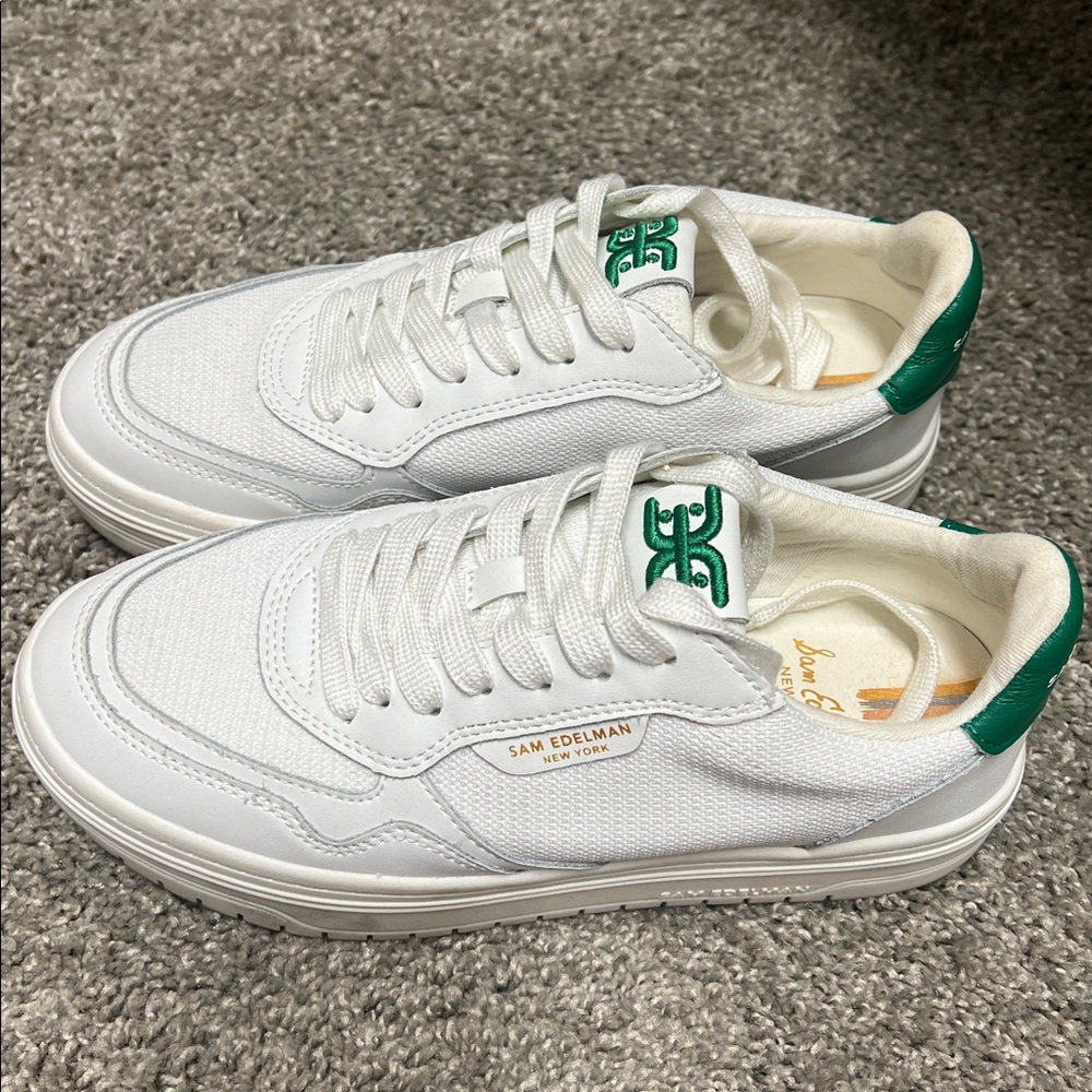 Sam Edelman White Sneakers with Green Details